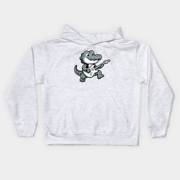 Alligator playing guitar rock Kids Hoodie by MasutaroOracle